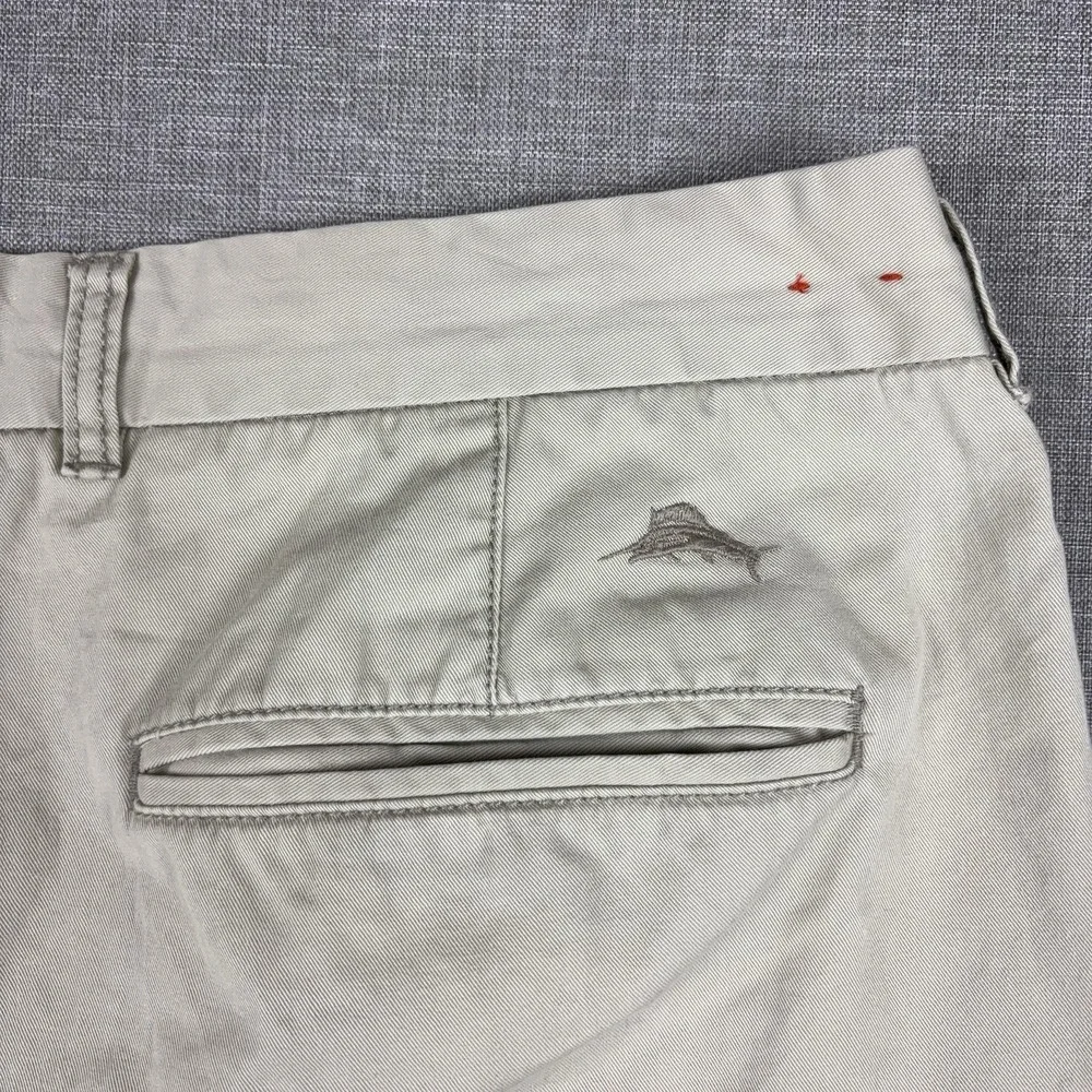 Tommy Bahama Pants Mens 38x30 Beige Chino Relaxed Fit Flat Front Marlin Logo